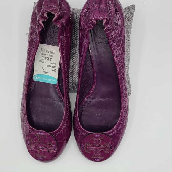 Tory Burch Reva Sweet Plum Leather Croc Embossed Flats NWT!  NEW! 7 1/2 - Picture 4 of 12